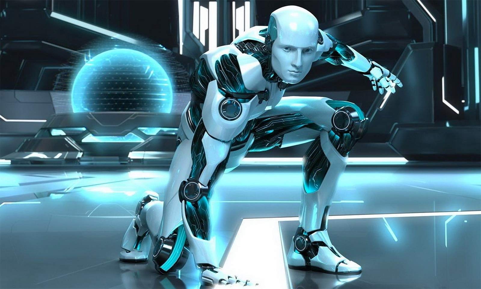 futuristic robot kneeling